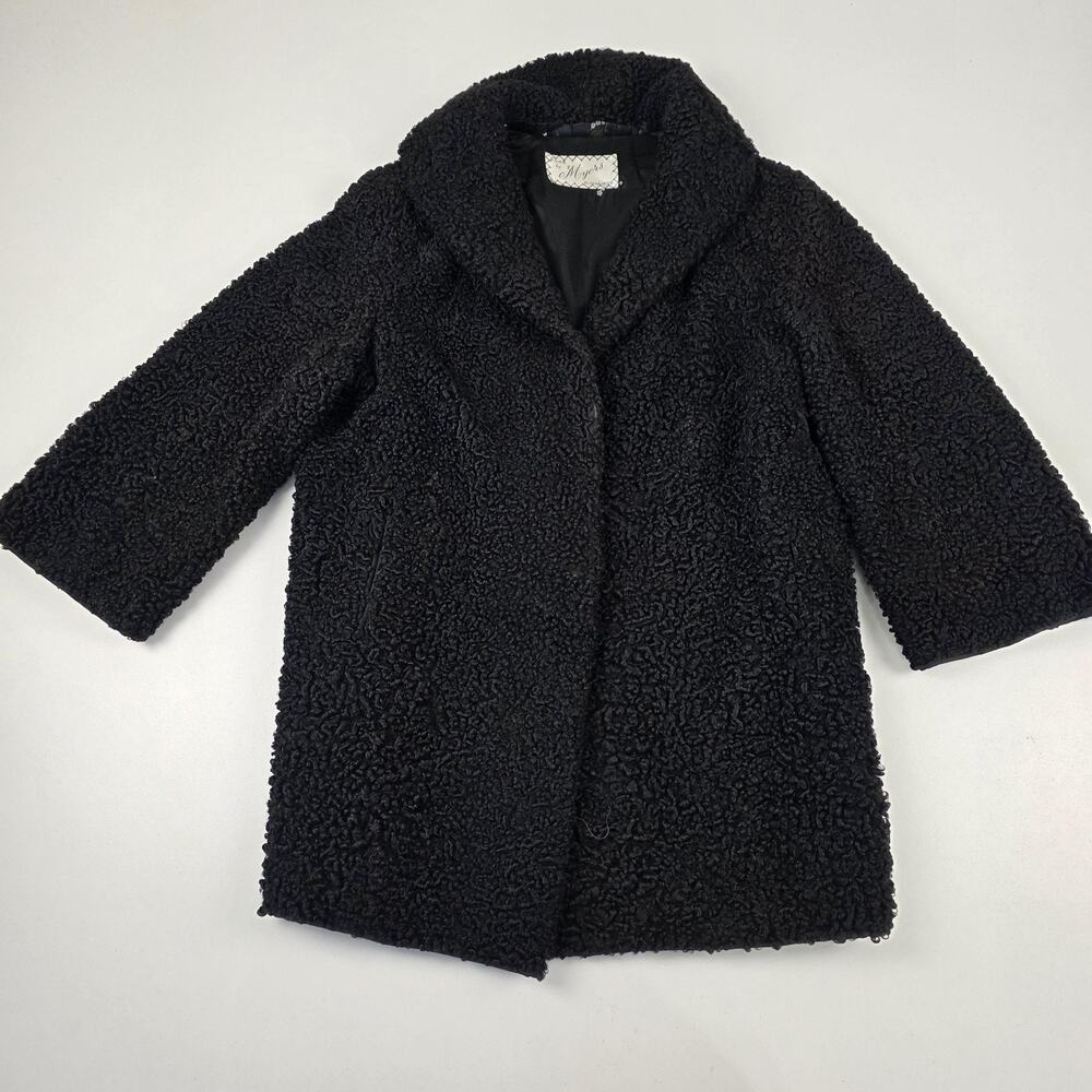 VINTAGE Furs by Myers Coat Womens Medium Black Persian Lamb Astrakhan‎ Swing 60s